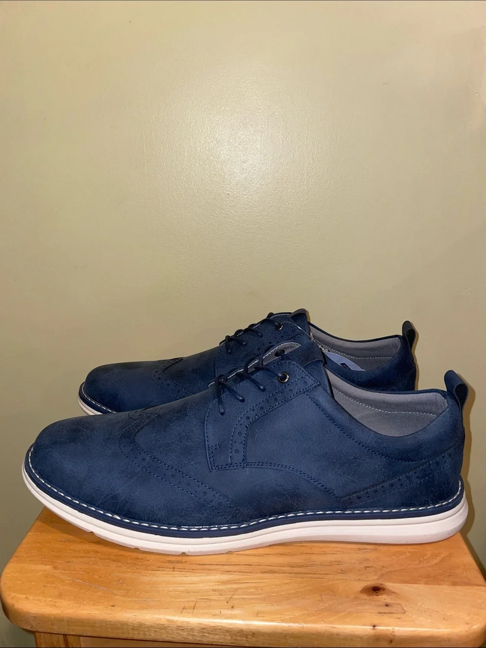 Men’s Navy Faux Suede Oxford Shoes | Wingtip Brogue | Business Casual SZ 15